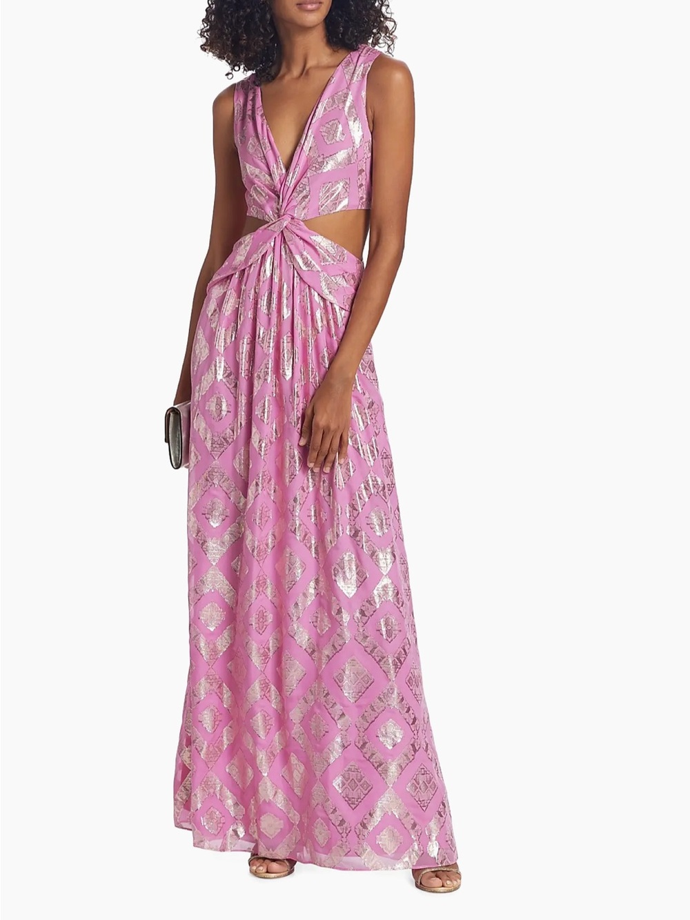 Ramy Brook Irene Metallic Floor-Length Gown in pink orchid - Picture 3 of 8